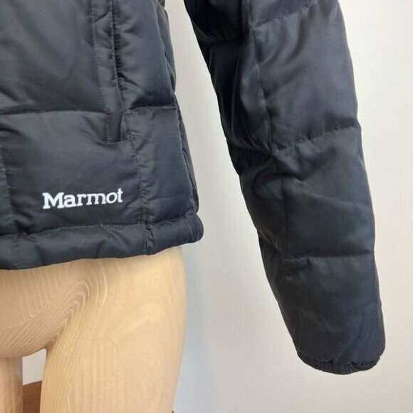 Vintage Marmot Women’s Small Puffer Jacket Goose Down Black 650 Fill Ski Snow - Picture 2 of 14
